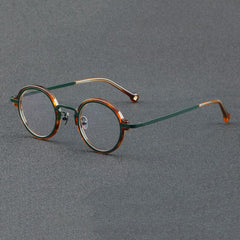 Aston Vintage Acetate Glasses Frame Round Frames Southood Green leopard 