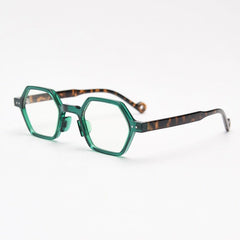 Daryll Polygon TR90 Vintage Eyeglass Frame Geometric Frames Southood Green Leopard 