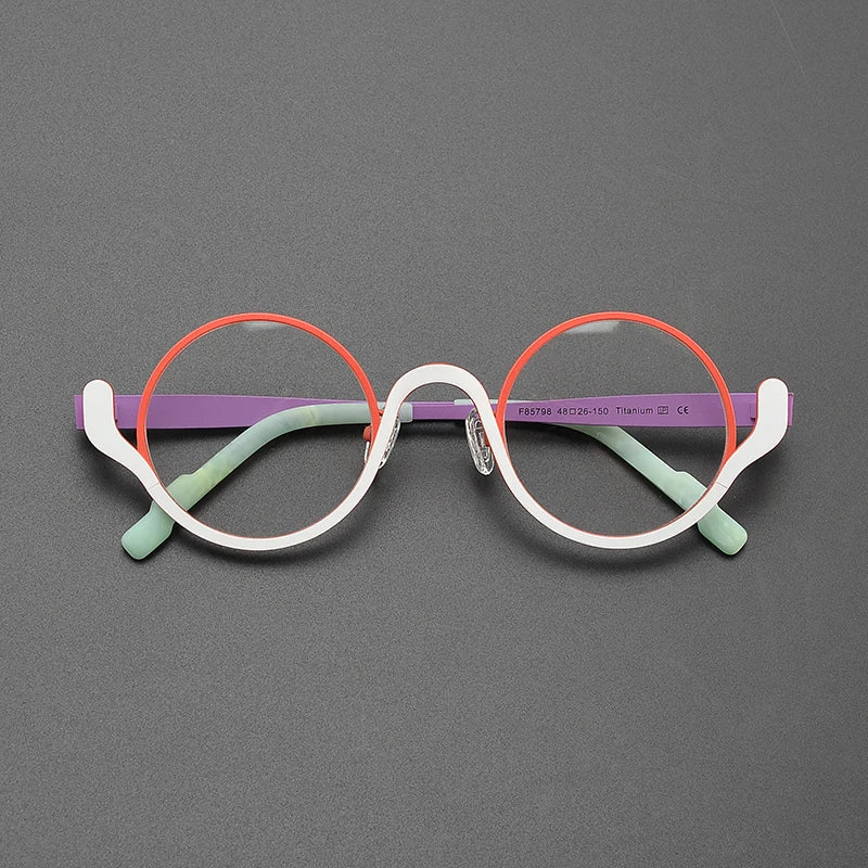 Ollie Small Round Titanium Glasses Frame Round Frames Southood Red White 