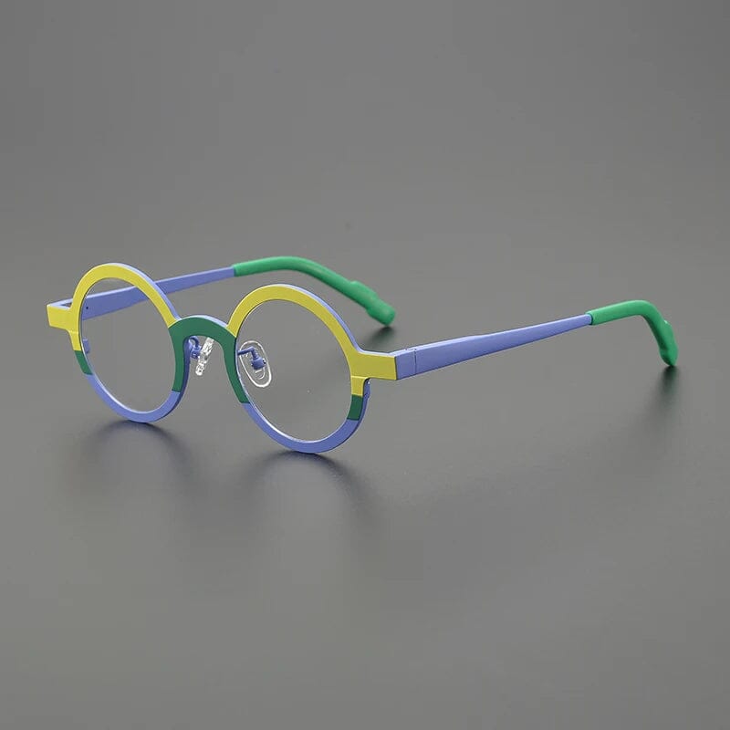 Oram Titanium Round Glasses Frame Round Frames Southood Yellow Blue 