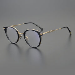 Parle Vintage Acetate Titanium Glasses Frame Round Frames Southood Black gold 