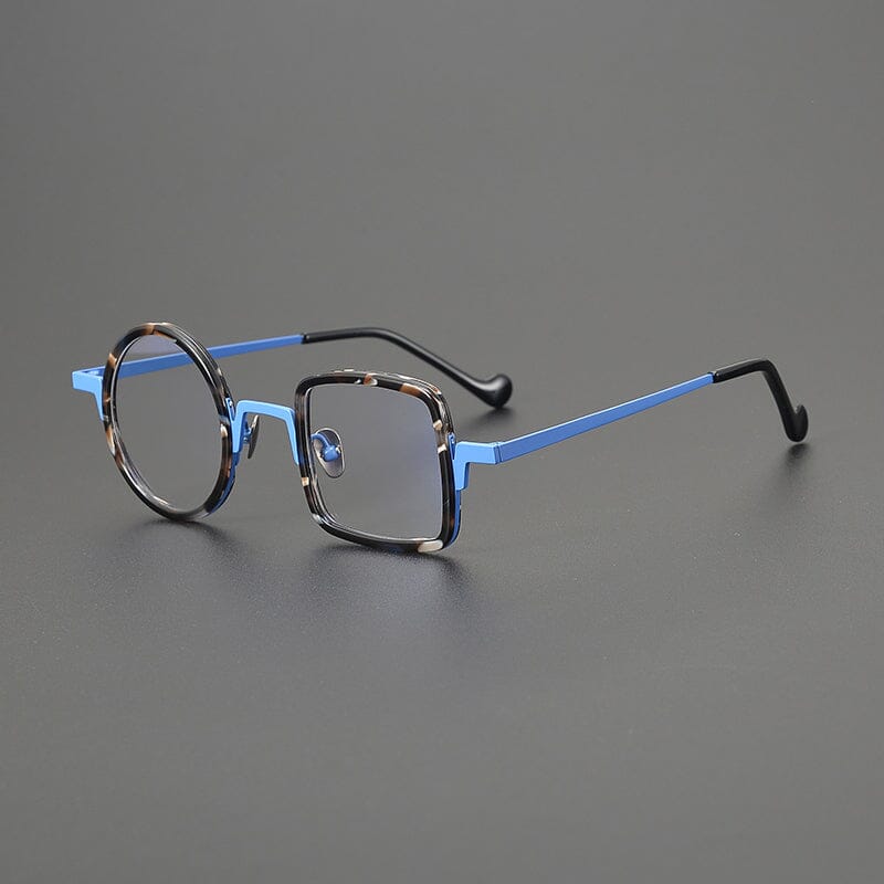 Piers Titanium Acetate Round Glasses Frame Geometric Frames Southood Leopard Blue 