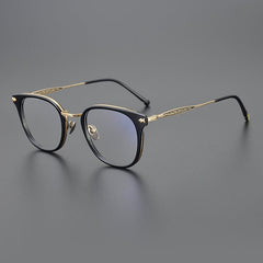 Rune Vintage Acetate Titanium Glasses Frame Round Frames Southood Black gold 