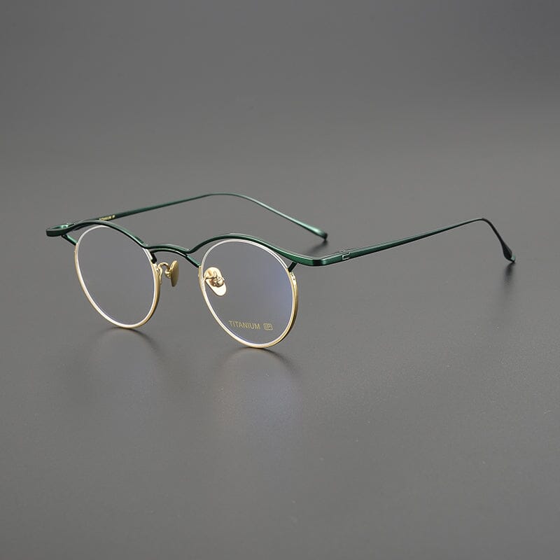 Toyo Vintage Personalized Titanium Eyeglasses Frame Round Frames Southood Green Gold 