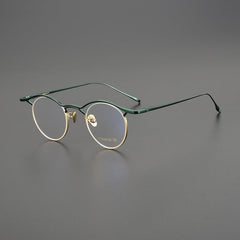 Toyo Vintage Personalized Titanium Eyeglasses Frame Round Frames Southood Green Gold 